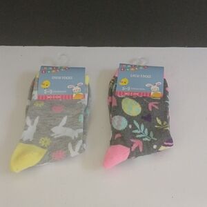 EASTER Kids Bunny and Egg Pattern Socks - Gray and Yellow Sz 5-9 NEW